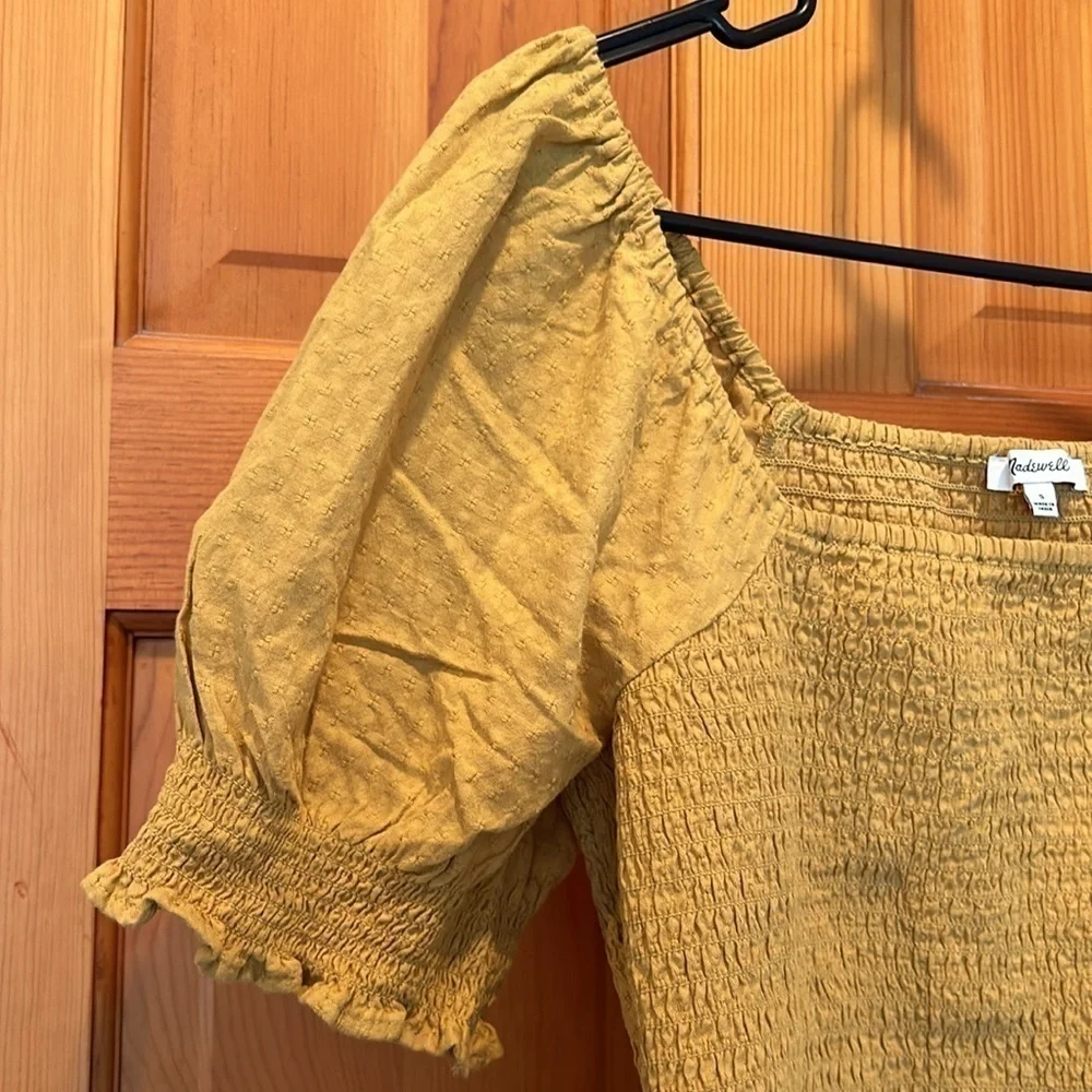 Madewell Yellow Lucie Puff-Sleeve Smocked Bodice Short Sleeve Top Size Small